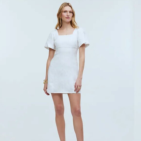 🏷️NWT:  Madewell Square-Neck Mini Dress in 100% Linen - Size 6 - Picture 1 of 12